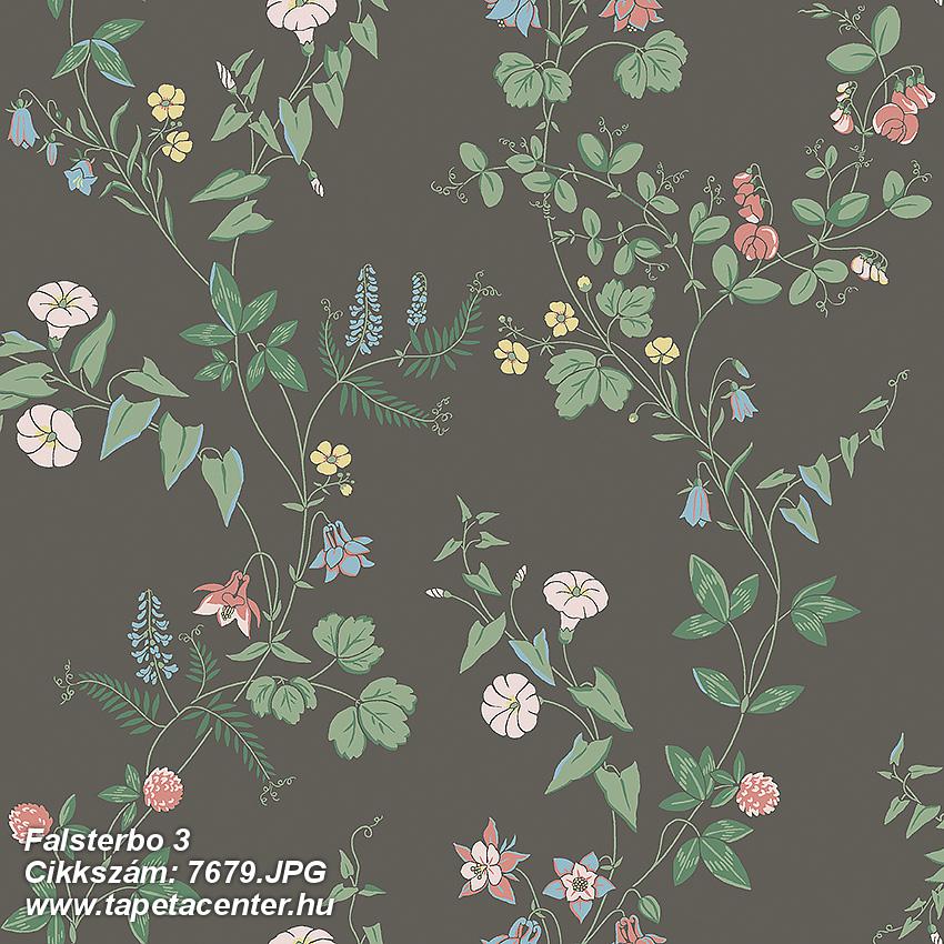 Barokk-klasszikus,természeti mintás,virágmintás,fekete,pink-rózsaszín,zöld,lemosható,vlies tapéta 